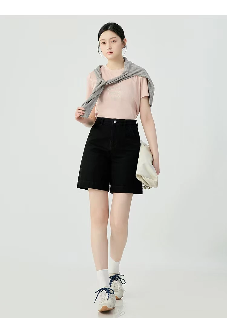 DEEPBREATH 深呼吸女装新款简约直筒中裤休闲纯色牛仔裤A100367