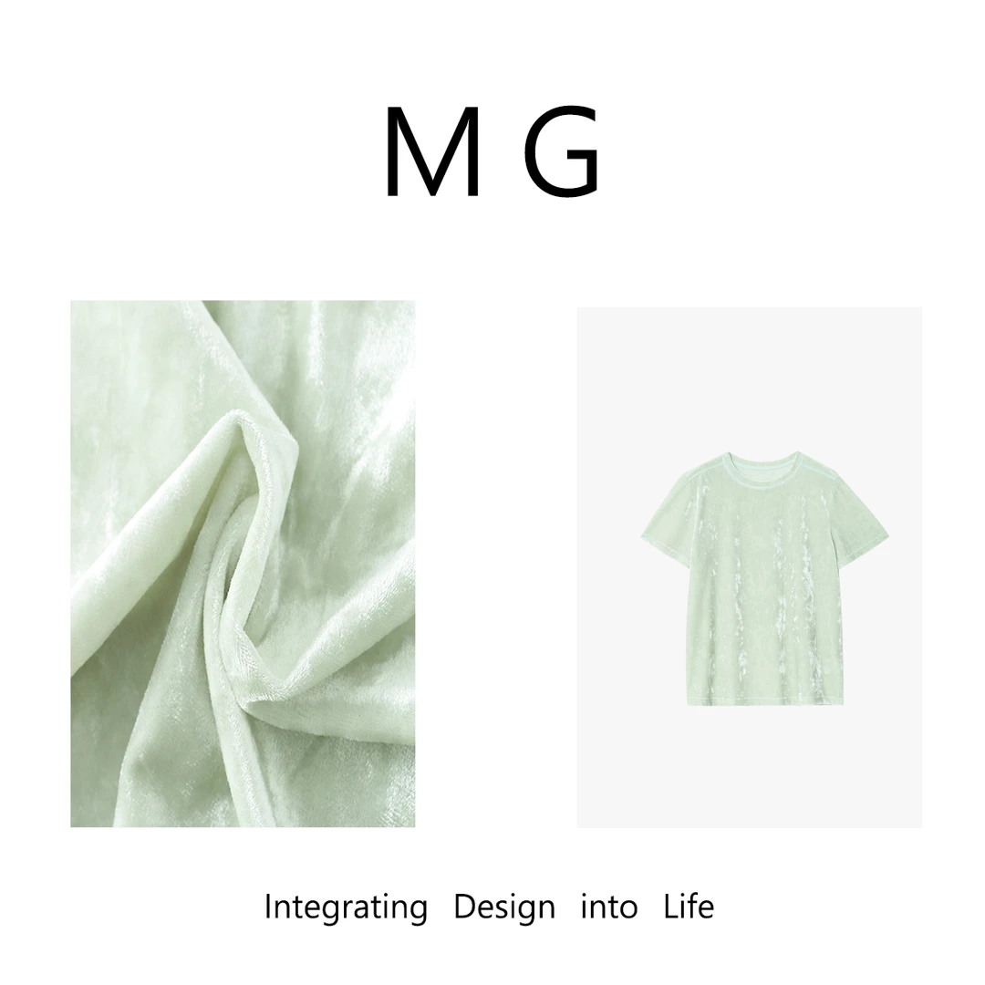 【人鱼T】“老钱系列”定制简约高级百搭丝绒纯色短袖上衣女MG-J082