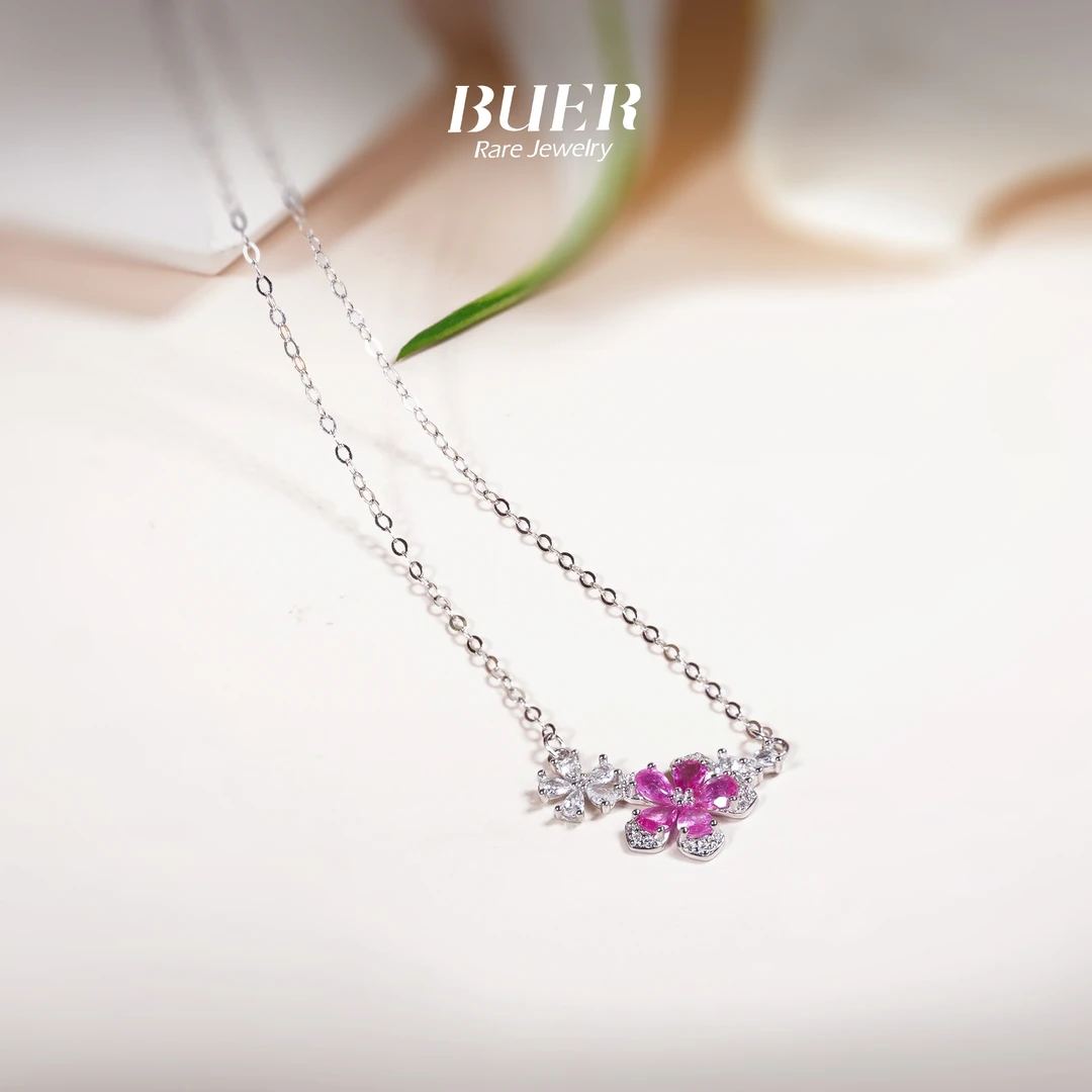 【不二】粉蓝宝石银镶项链