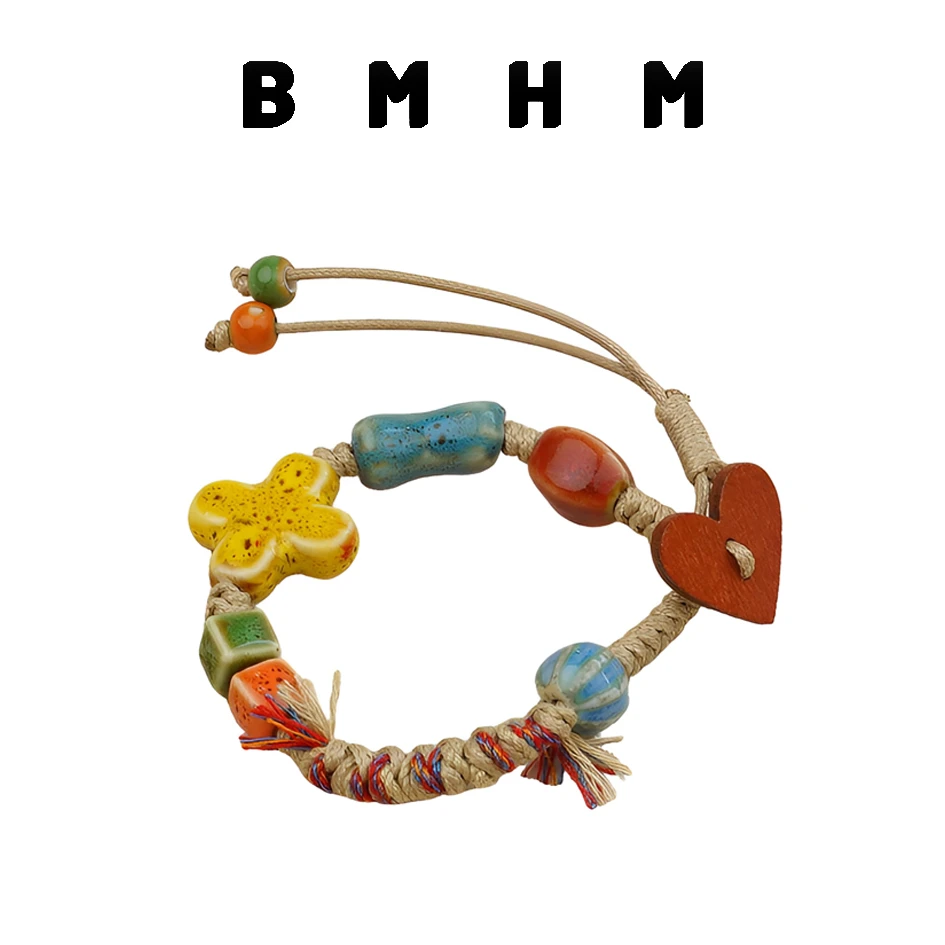 BMHM 非金属陶瓷手链 花釉彩虹系列陶瓷手链饰品学生手编绳手工