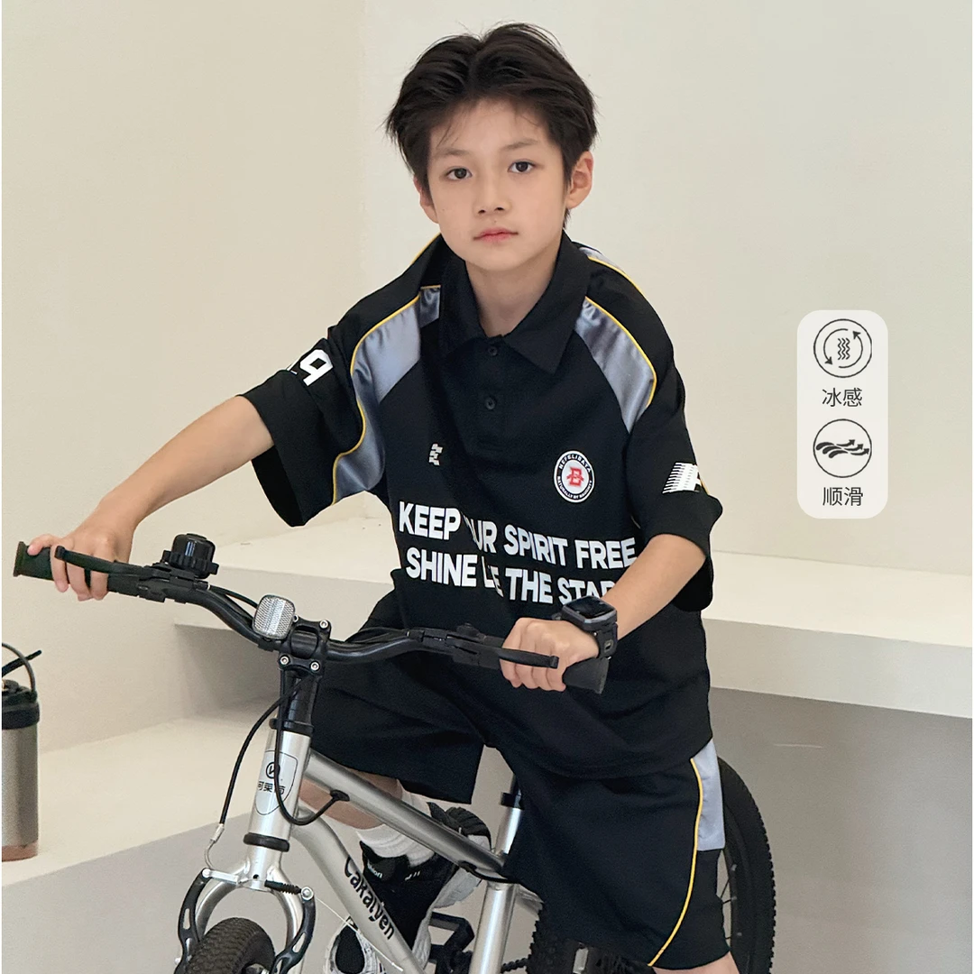 爆款男童运动套装夏季中大童POLO衫上衣薄短裤儿童两件套TY70962