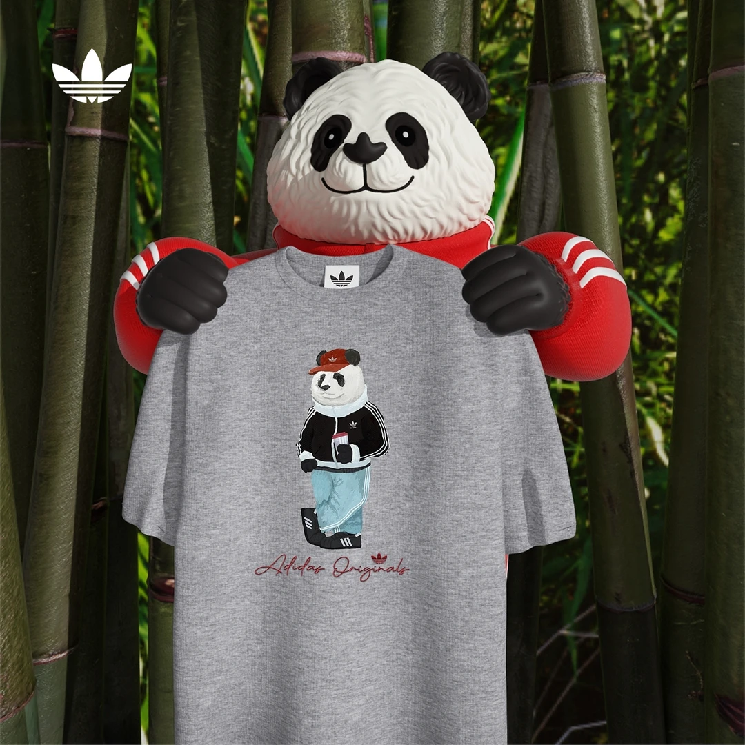 阿迪达斯三叶草 熊猫印花运动短袖T恤男女夏季新款adidas IB7067