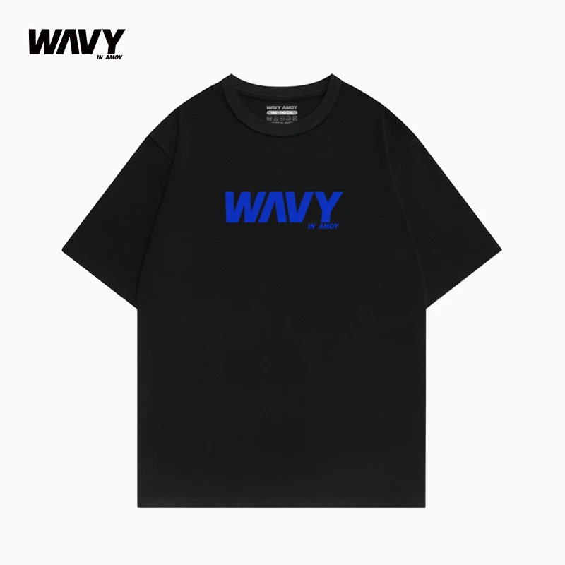 WAVY AMOY 美式重磅基础字母运动短袖时尚情侣出街T恤