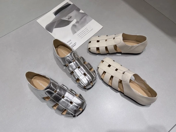 编织镂空法式穆勒凉鞋复古软底一脚蹬平底休闲鞋女夏季外穿舒适