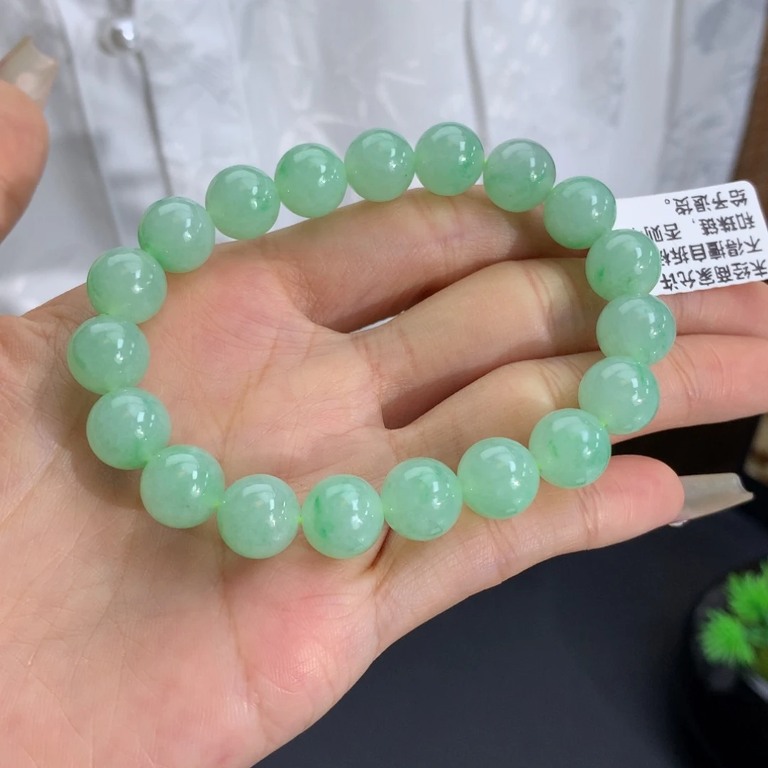 未镶嵌手链翡翠卡10胶润果绿飘花手串