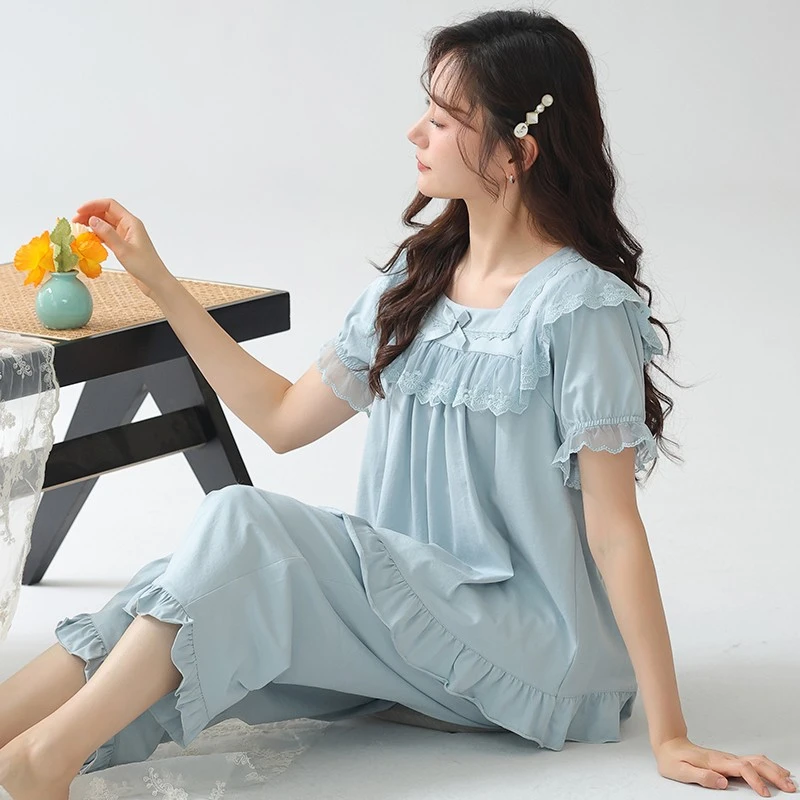 睡衣女夏季女款爆款2025新款纯棉短袖薄款可外穿两件套大码家居服