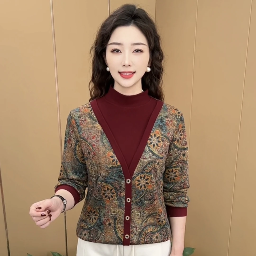 秋冬假两件拼接设计加绒中老年妈妈装宽松显瘦休闲百搭上衣K9872