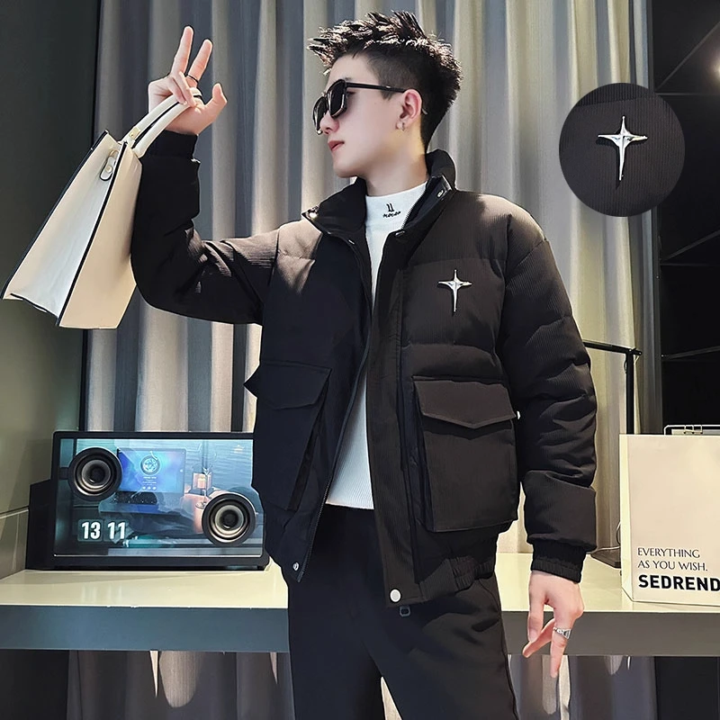 轻奢痞帅男装2025爆款秋冬美式棉服休闲百搭保暖羽绒服男款外套潮
