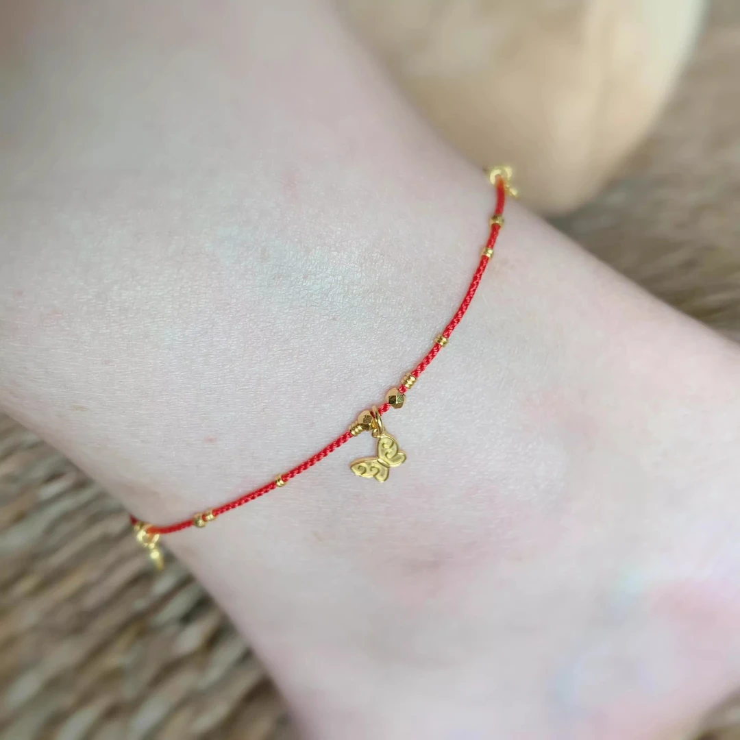 铜合金脚链 小福蝶蝴蝶编绳脚链本命年红色脚绳手绳气质显白礼物