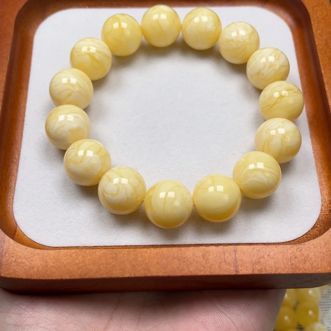 琥珀未镶嵌手链同料焦皮浓蜡虎皮纹手串 24.5g