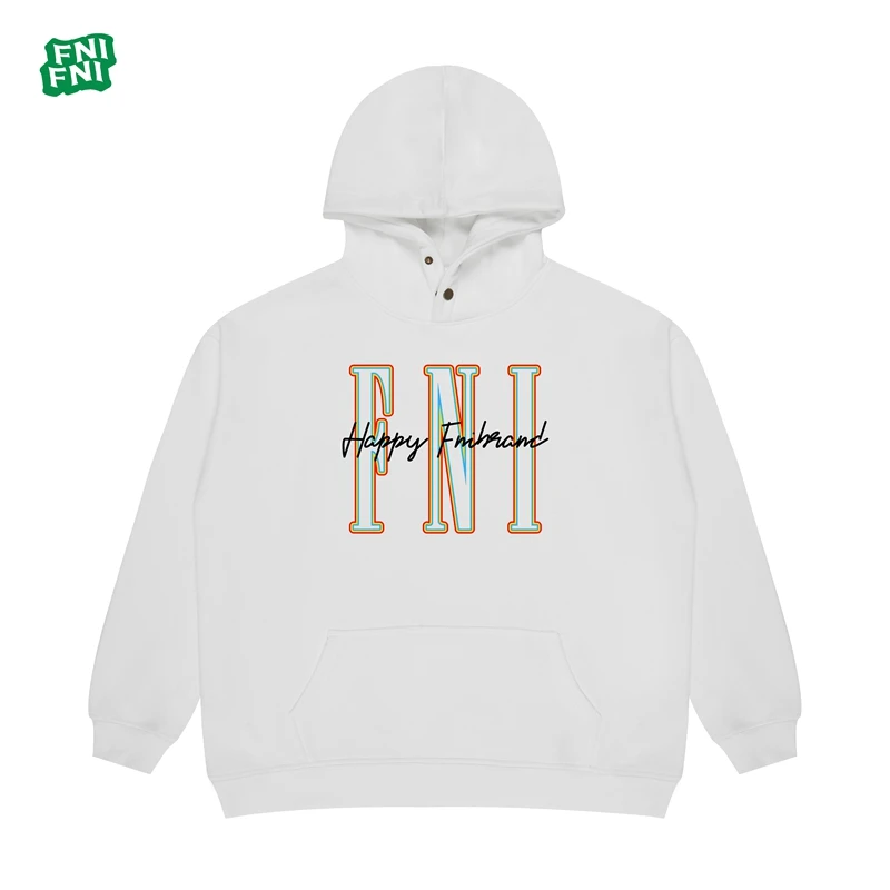 FNI国潮重磅棉（Happy基础款）男女同款加绒连帽卫衣24年早秋发泡