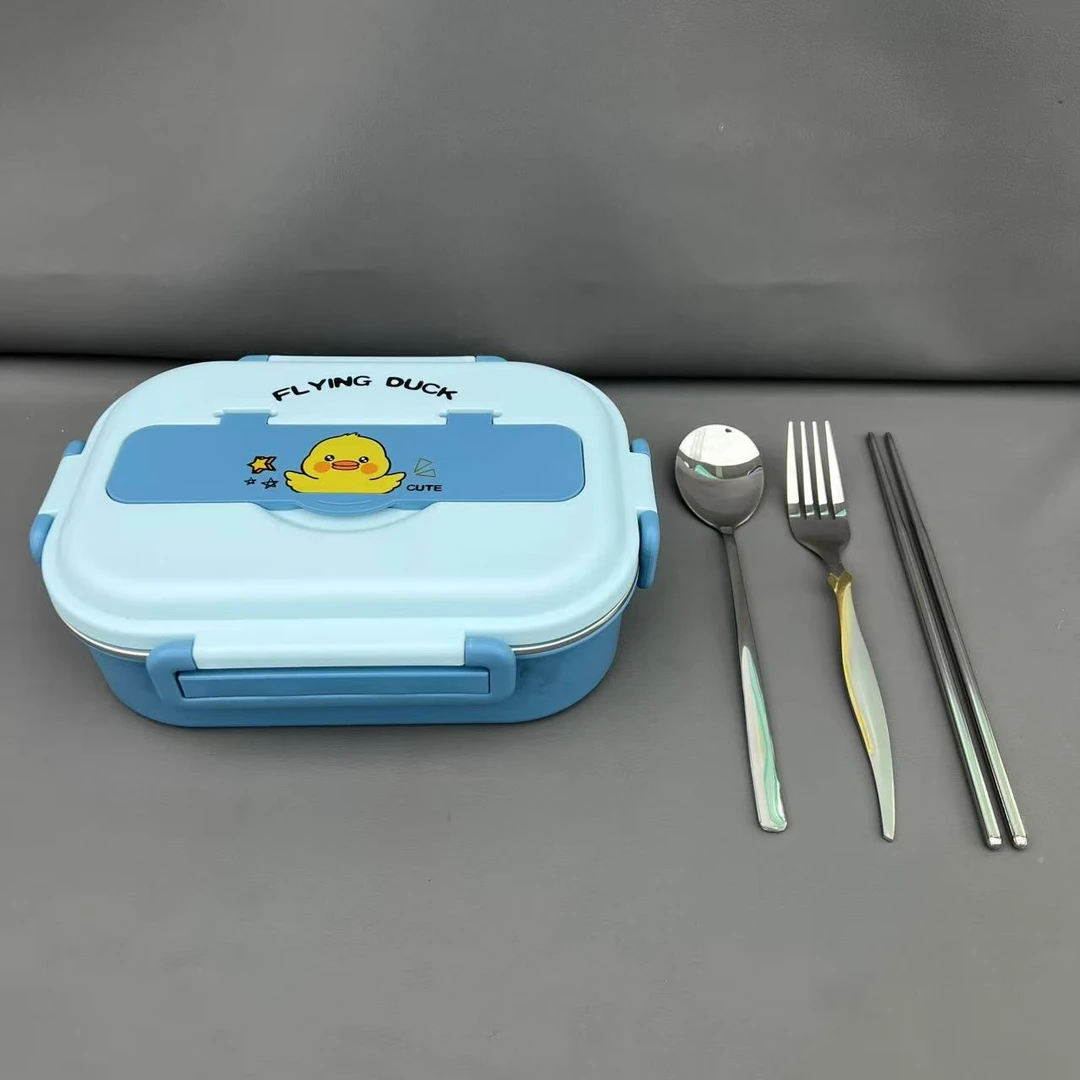 萌飞鸭便携饭盒配一套随机勺叉筷家用厨房必备轻奢现代【汤家限定】