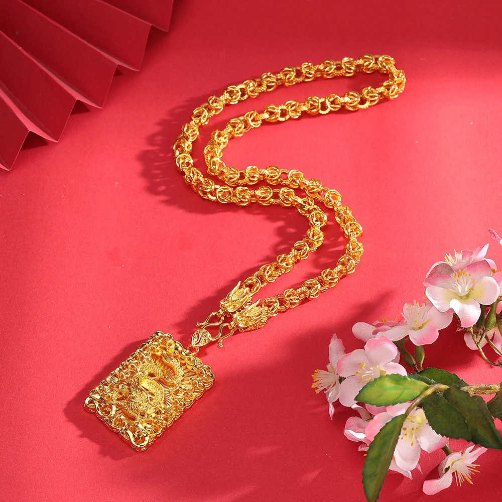 24-KK159金色时尚气质百搭款龙牌黄色吊坠