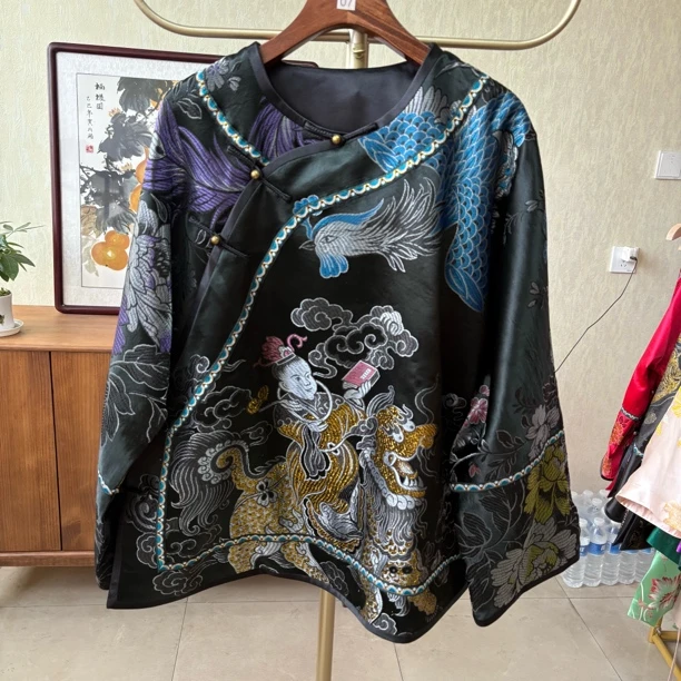 老织锦提花复古中式气质双层老织锦无领太太服上衣新中式