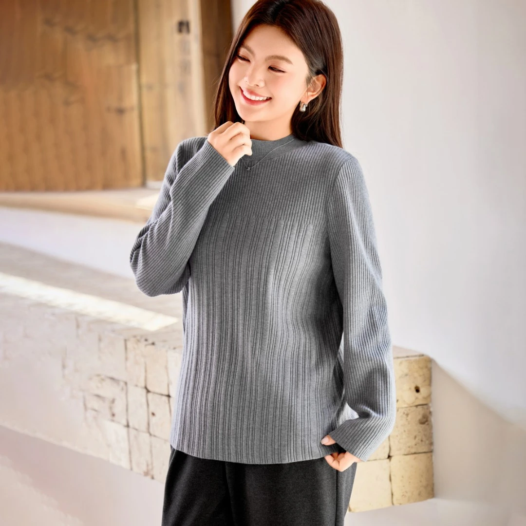 【柔感混纺打底衫48支】MsShe大码女装秋冬半高领毛衣T~M2509075