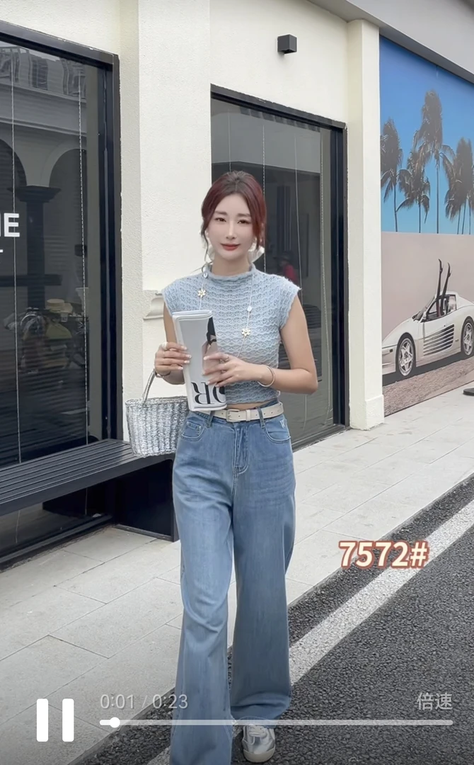 7572夏季2025新款显瘦百搭弹力洗水窄版直筒裤烟管牛仔裤