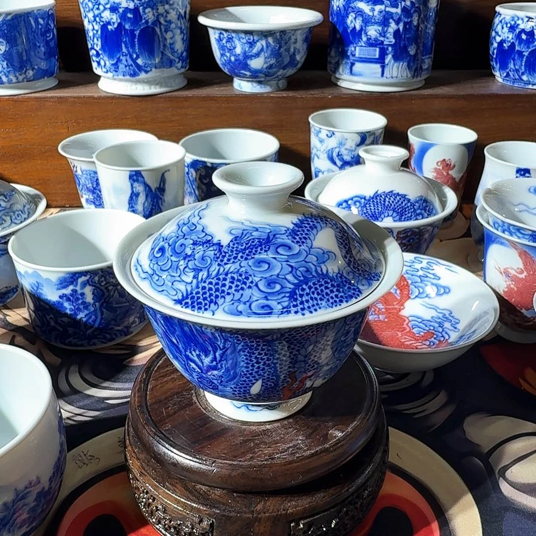 泥塑Y*?盖碗手工手绘