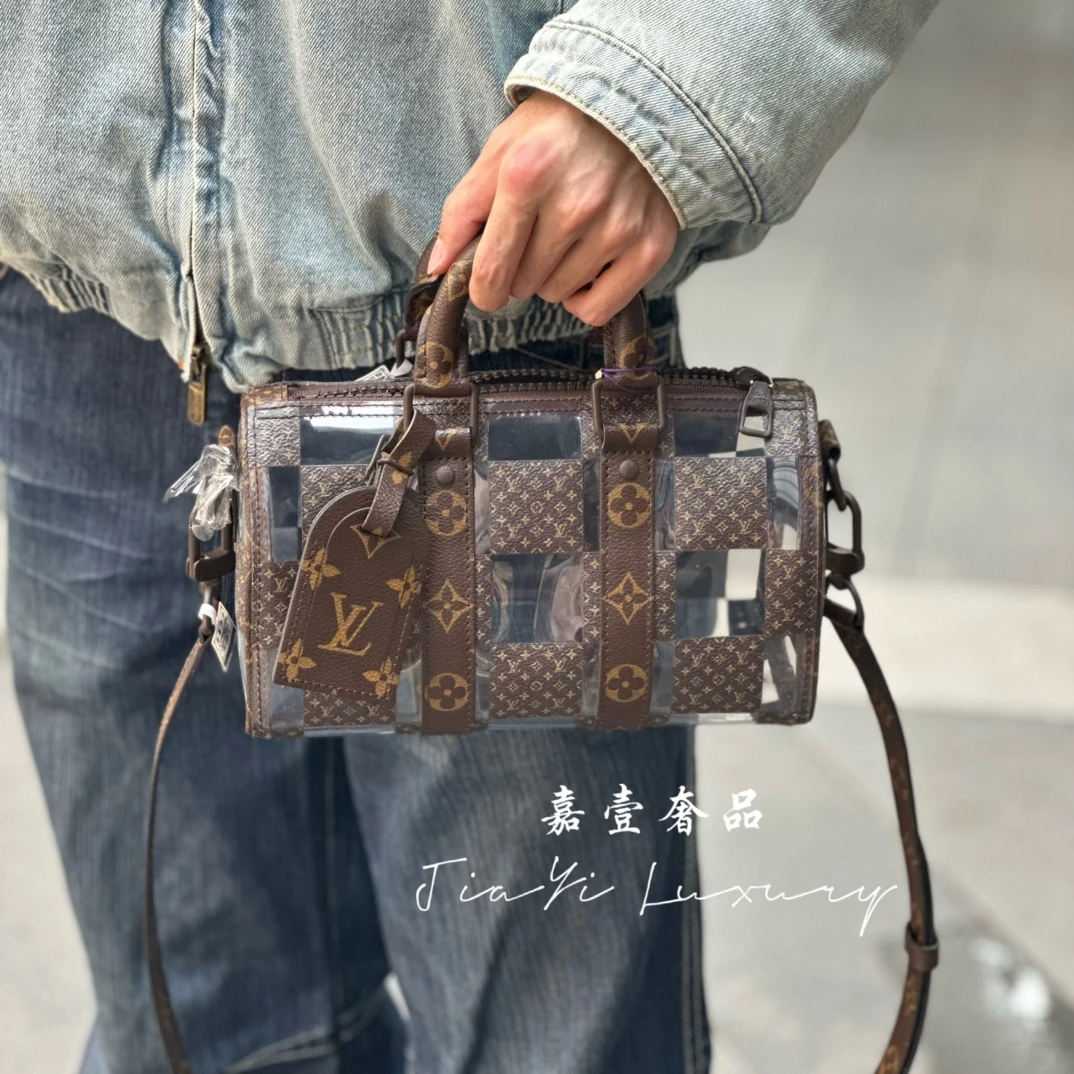 99新 LouisVuitton/路易威登 8122keepall25亮片半透明棋盘格棕