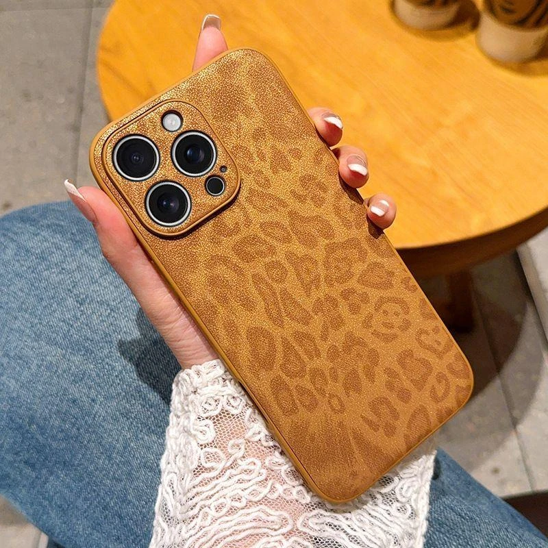 iPhone16手机壳复古美拉德棕色全包苹果15promax个性辣妹豹纹网红