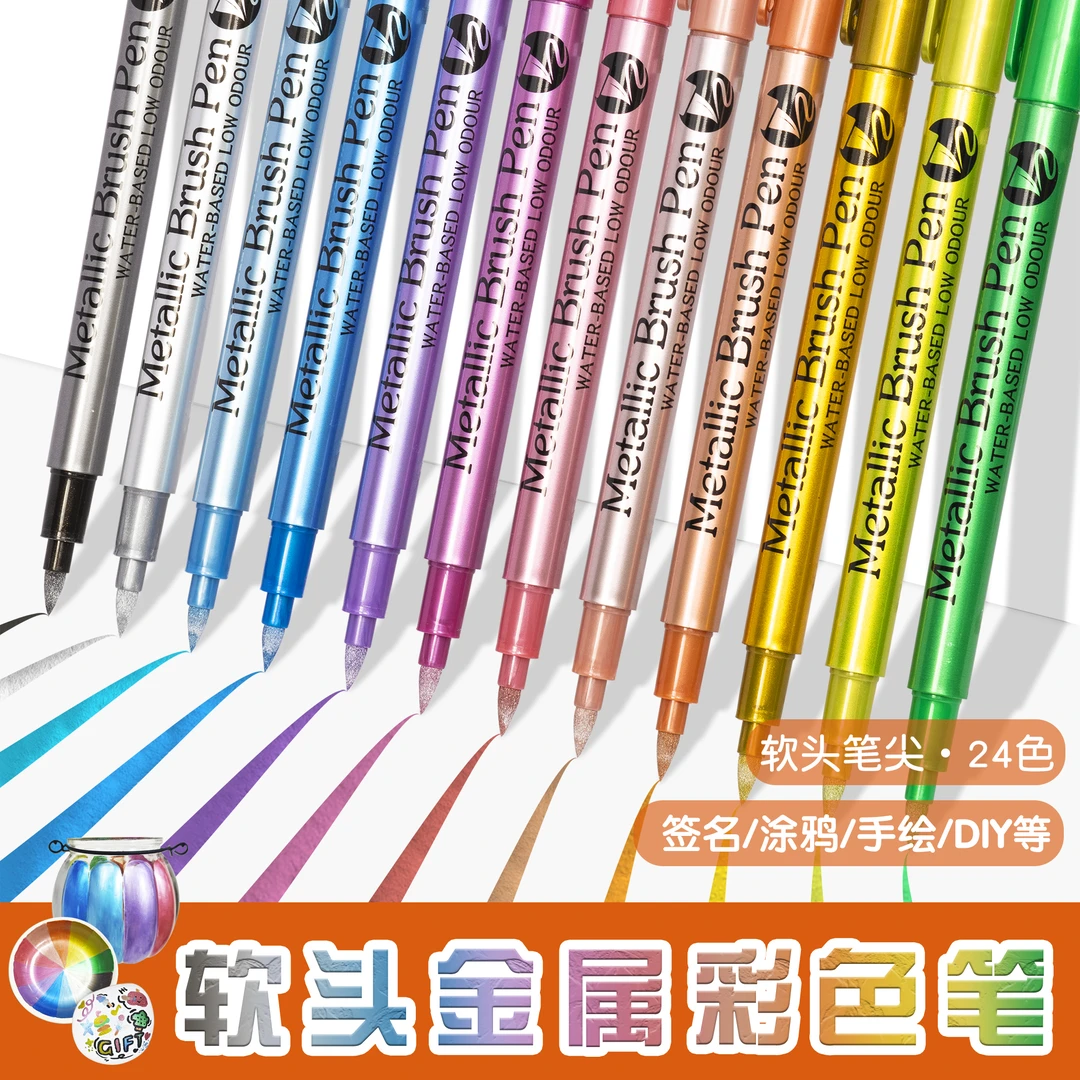 广纳550BR软毛头彩色金属笔金银色工艺签名贺卡DIY相册请柬高光笔