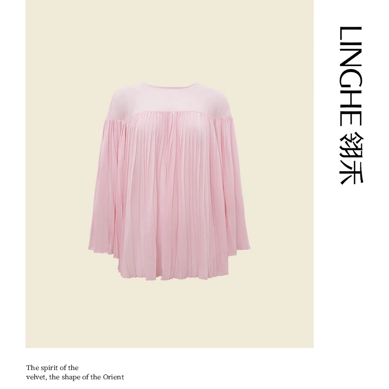 翎禾LINGHE-「云海飞花」夏季仙女广袖压褶衬衫