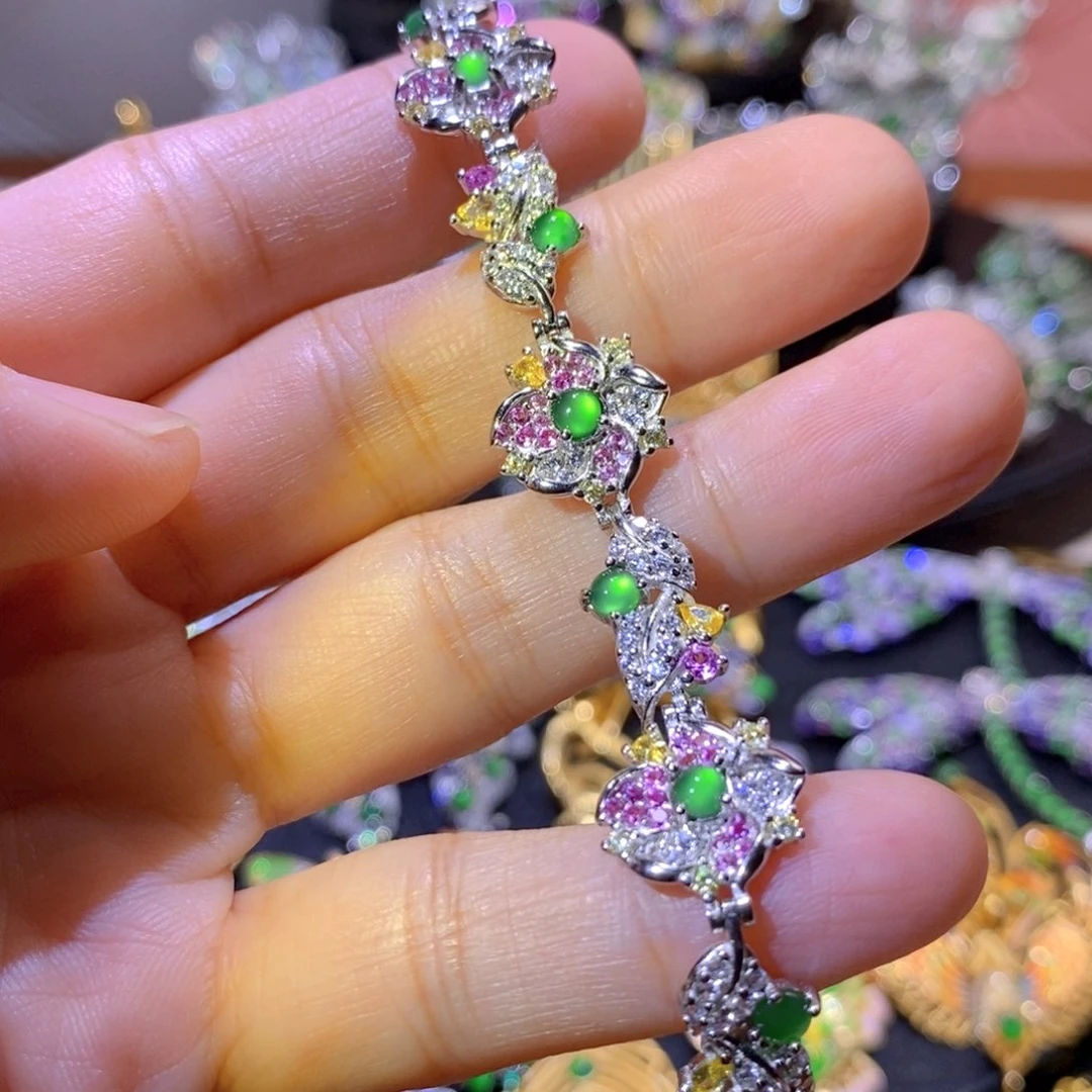 吊坠(不含链)银S925镶嵌翡翠