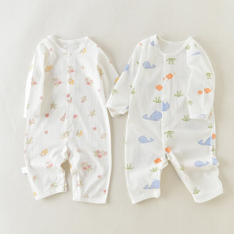 婴儿睡衣长袖爬服春夏纯棉宝宝连体衣夏季薄款新生儿衣服空调服