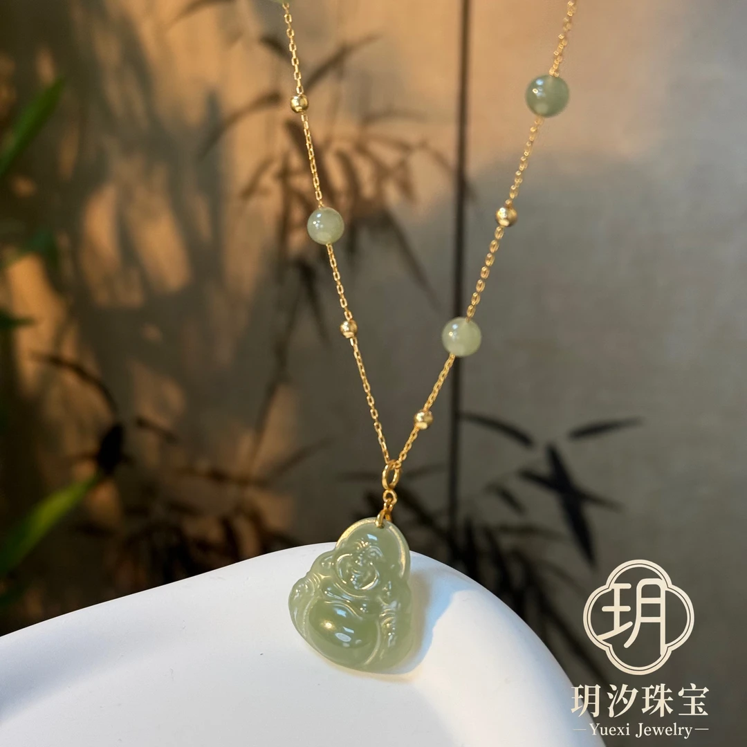 【玥汐珠宝】满天星佛公高冰晴水天然和田玉吊坠s925银天然多样性