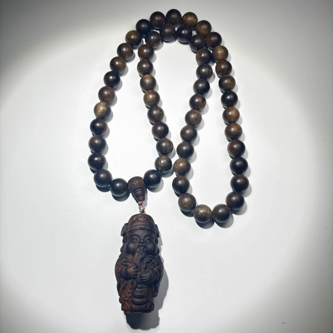 DZJ140 沉香圆珠项链尺寸约14mm配沉香木财神吊坠 多样性发一件