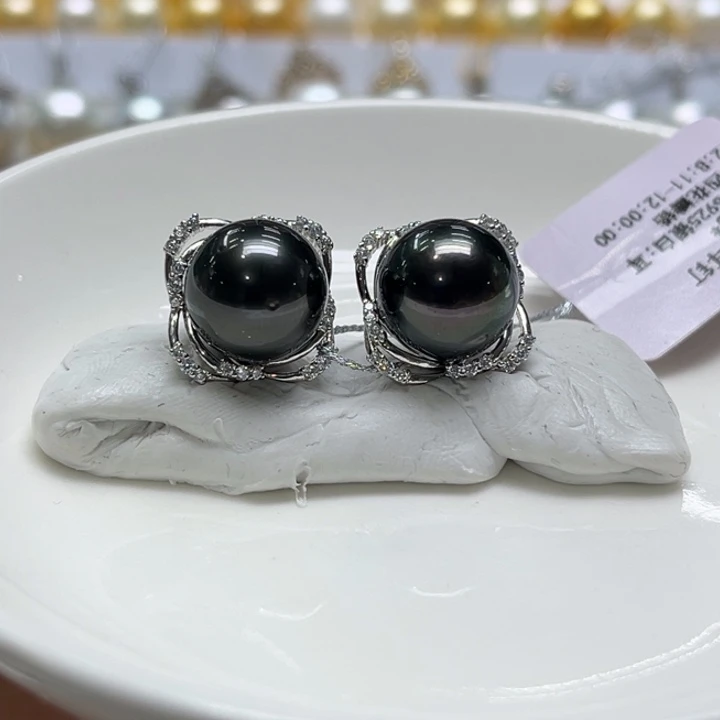 银S925镶嵌耳饰海水珍珠11-12mm51号