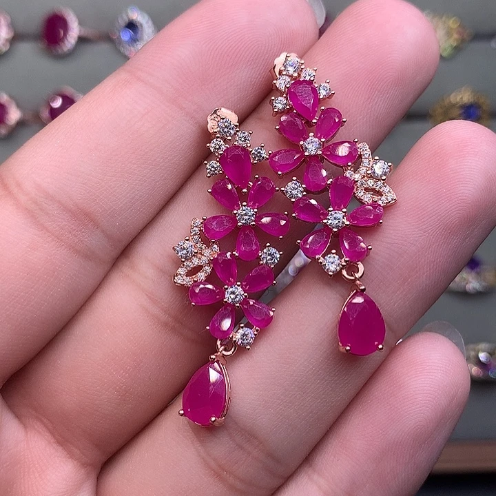 银S925镶嵌耳饰红宝石