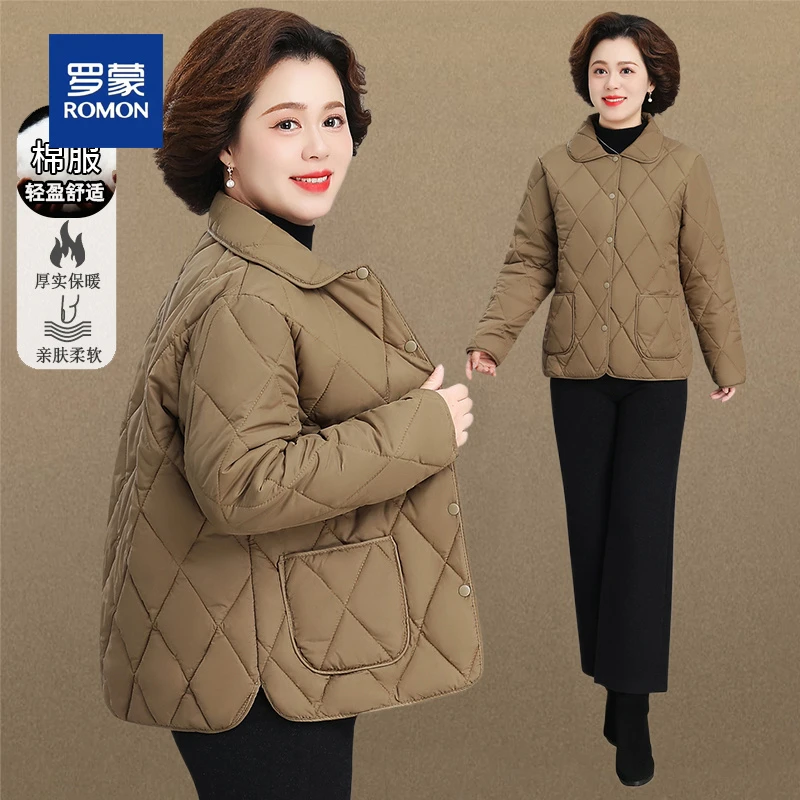 罗蒙中年妈妈秋冬夹棉外套轻薄棉衣新款中老年冬装时尚棉衣女上衣