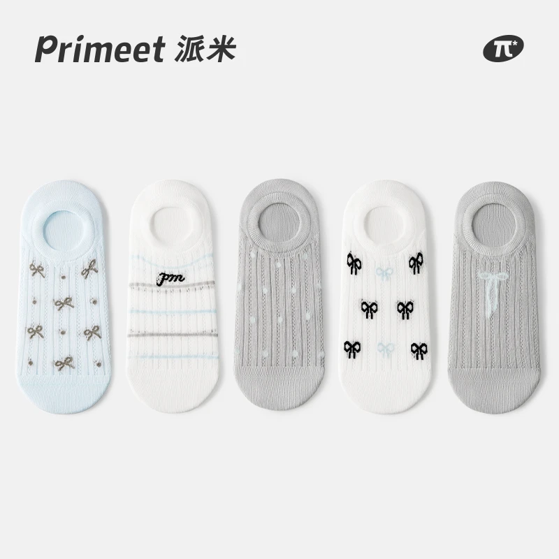 primeet 派米蝴蝶结船袜女夏薄款芭蕾风可爱甜美透气网眼防滑船袜