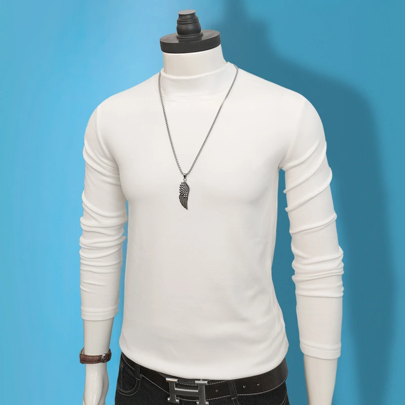 新款德绒内搭长袖T男士秋冬季修身半高圆领保暖打底衫t恤青年上衣