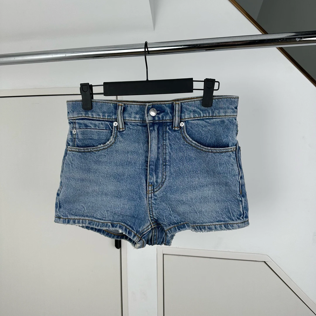 99新 maje 亚历山大王/弹力牛仔高腰短裤 99新 26码