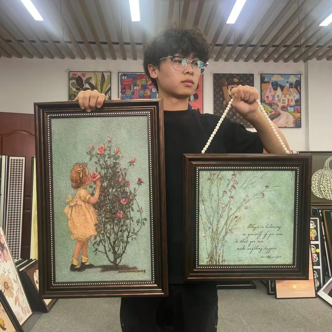 玫瑰花女孩法式复古人物挂画古典美式风格卧室玄关装饰画4060