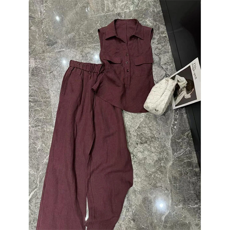 夏天穿搭一整套洋气减龄老钱风高级感Polo领无袖衬衫休闲裤两件套