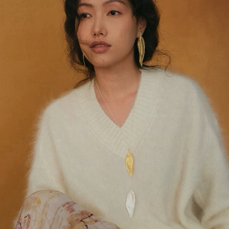 秋冬新款叶子造型双色可抽拉项链小众高级感毛衣链百搭气质86