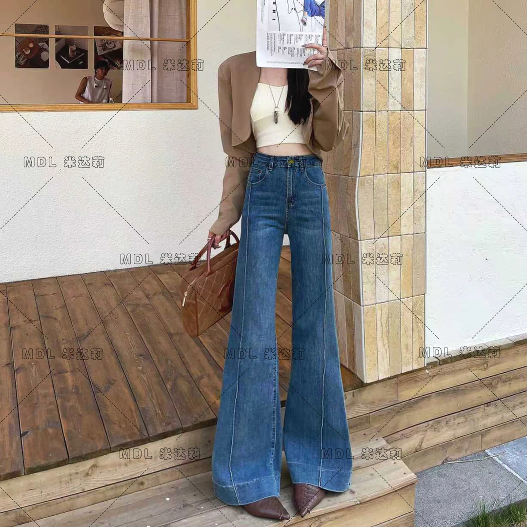 欧若风牛仔裤女2025春季夏季新款宽松直筒外穿百搭长裤7818