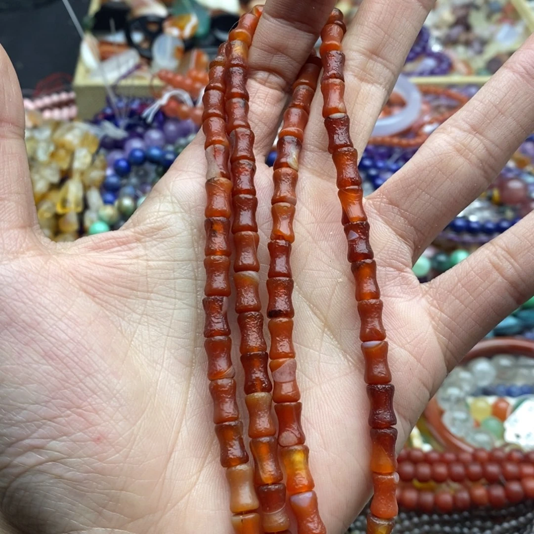 玛瑙/玉髓未镶嵌珠宝半成品一条天然6×9橘皮红玛瑙竹节