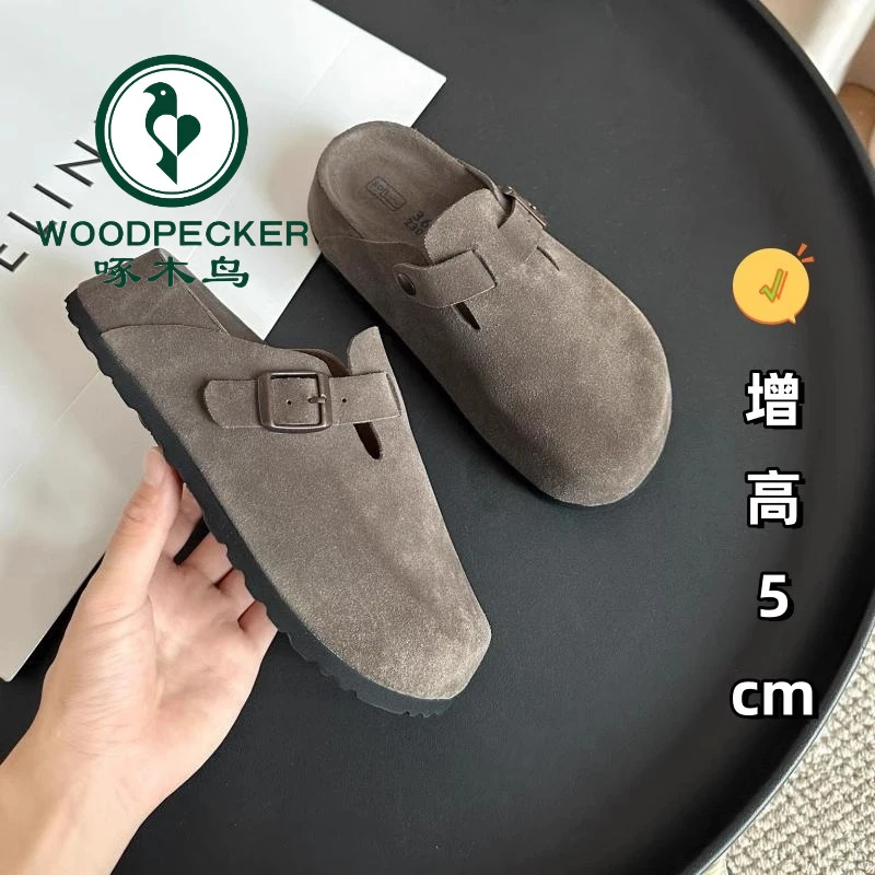 啄木鸟厚底勃肯包头半拖鞋女外穿懒人增高2025春夏新款穆勒凉拖鞋