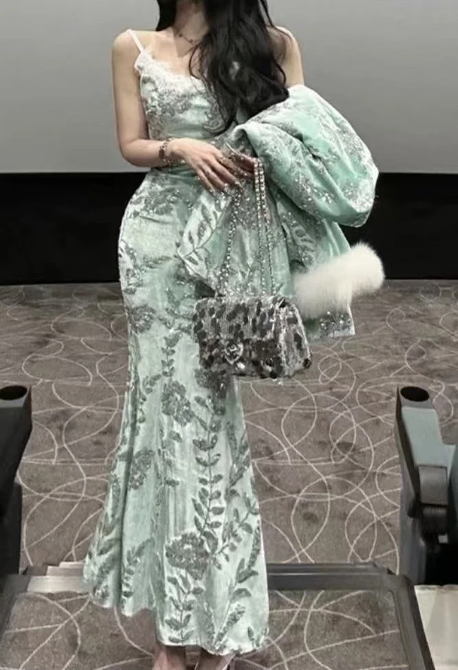 国风刺绣重工配套亮片裙（不能单拍）