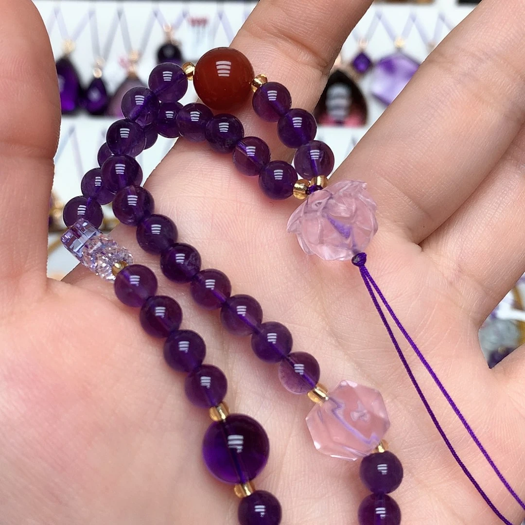 未镶嵌珠宝半成品紫晶L 莲花手机挂件