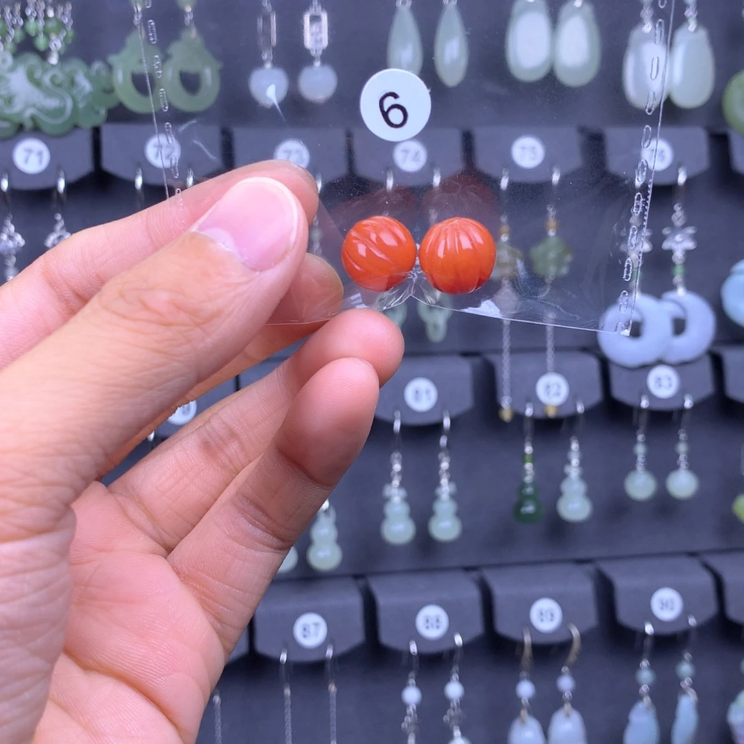 南红玛瑙耳饰银S925镶嵌灵*