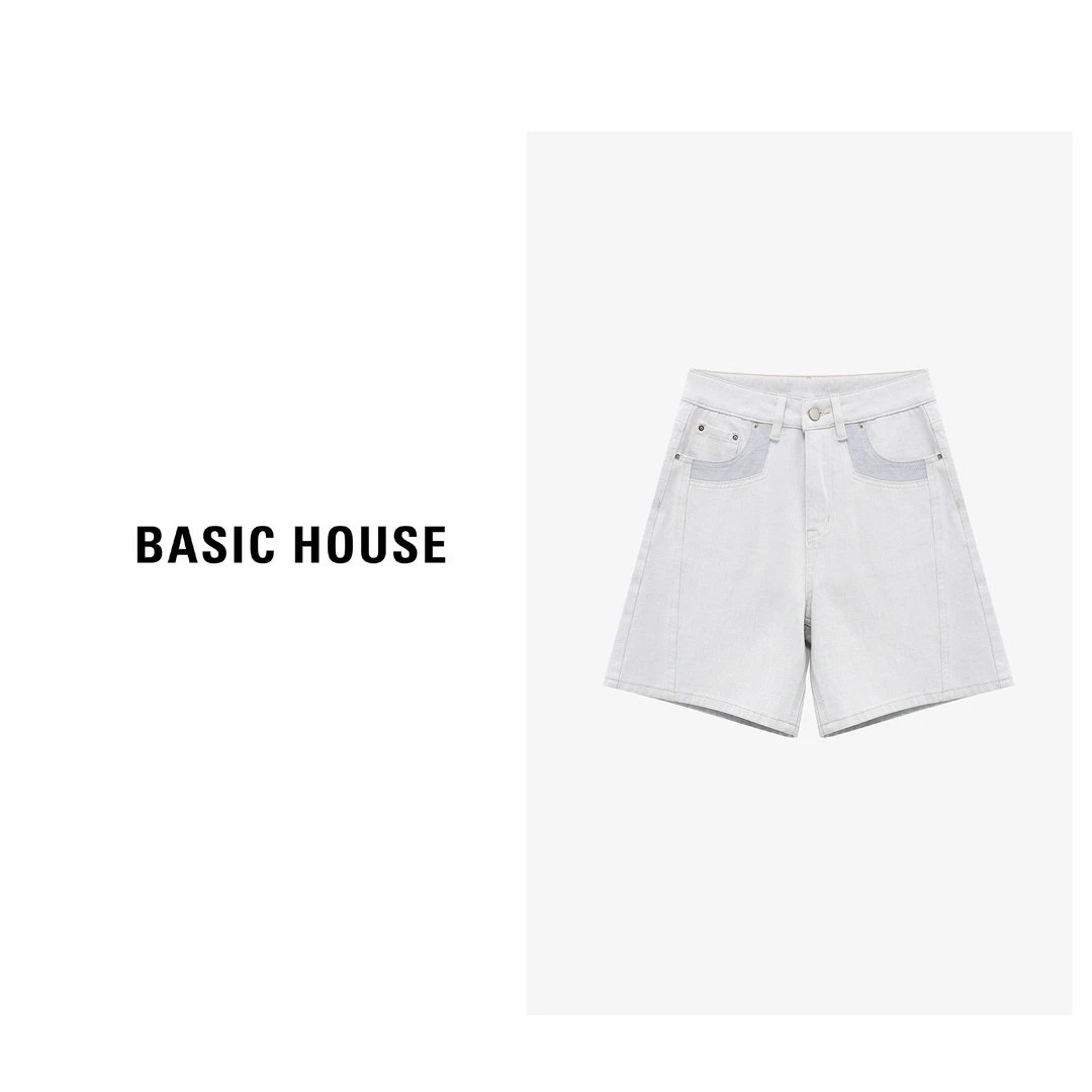 Basic House/百家好牛仔高腰直筒时尚夏季显瘦短裤-B0625B5N232