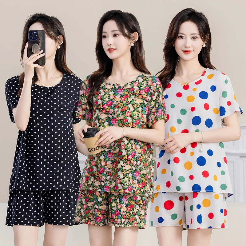 2025新款绵绸家居服两件套宽松透气可外穿人造棉亲肤不闷汗妈妈装