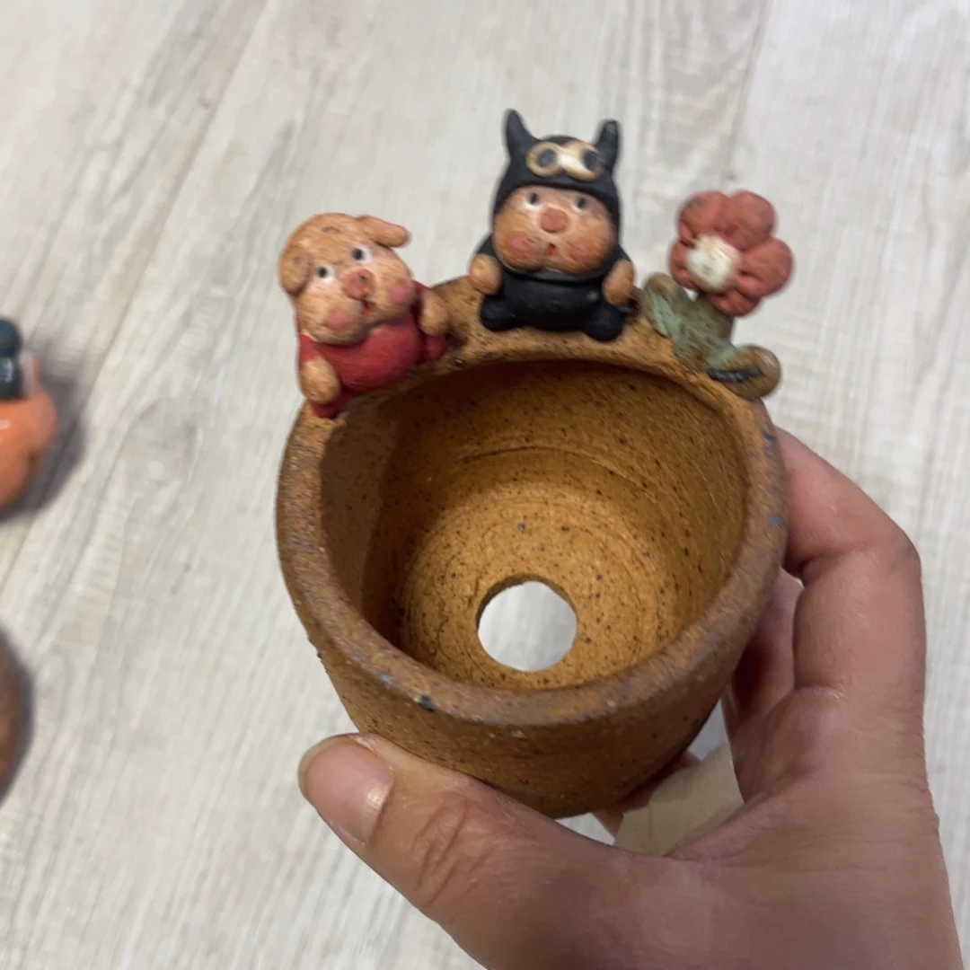 泥塑古镇炻陶花盆