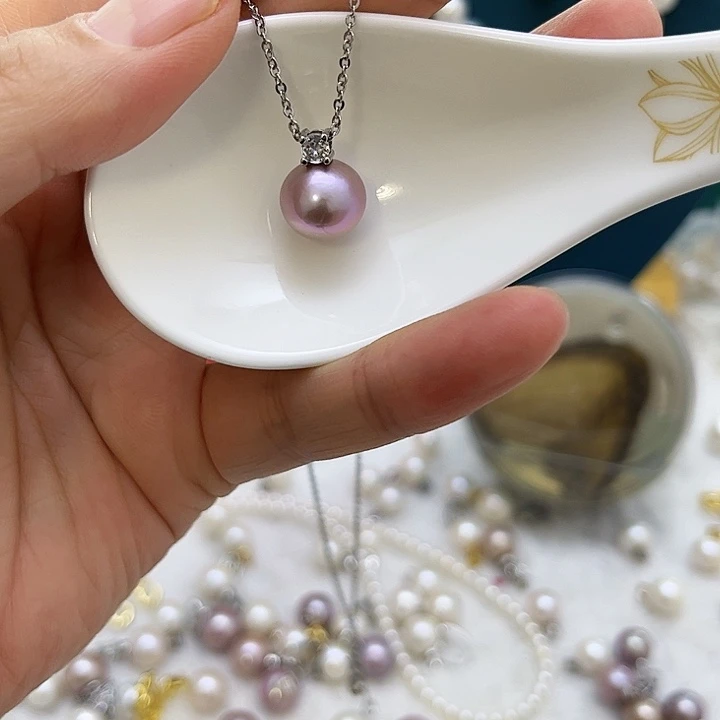 合金淡水珍珠紫珠银色戴妃吊坠