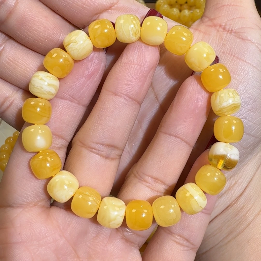 3***1琥珀未镶嵌珠宝奇石10m焦皮老型多宝手串13.4