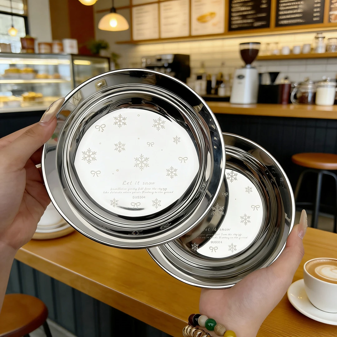 雪花盘SUS304不锈钢圆盘备菜盘加厚雪花盘16CM